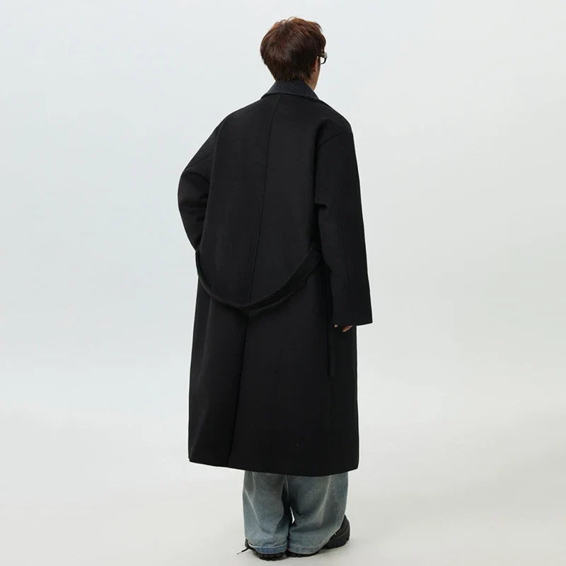 Herren Langmantel mit Revers, zweireihig, Braun