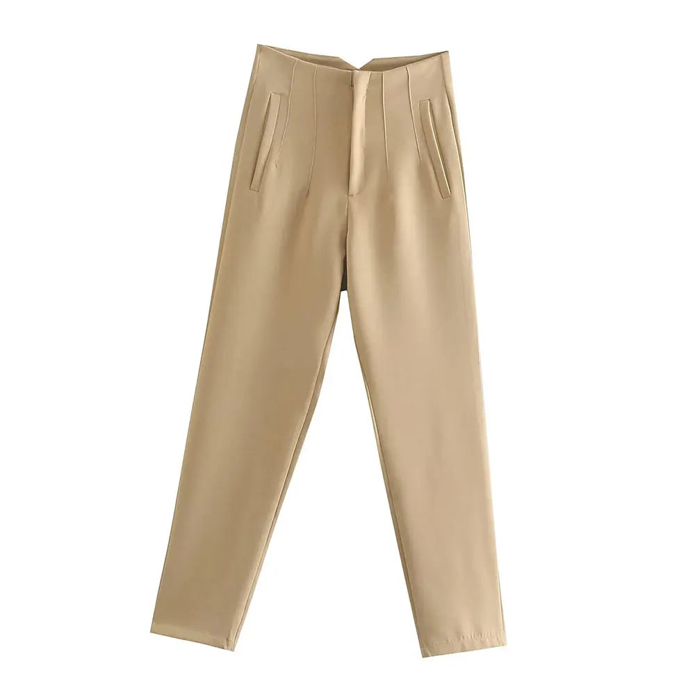 Damen Chinohose High Waist Gerade Beine Elegante Stoffhose Freizeithose