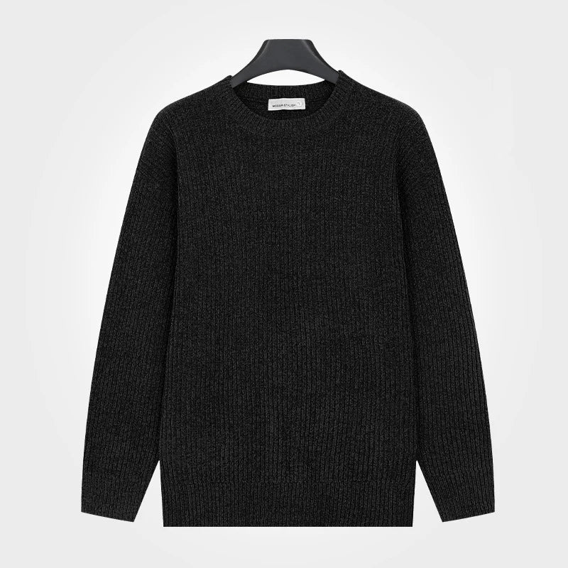 Herren Rippstrick Pullover Rundhals Langarm Strickpullover