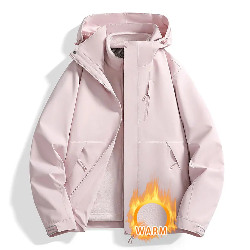 Unisex Outdoor Jacke mit Kapuze und Reißverschluss, warm gefüttert