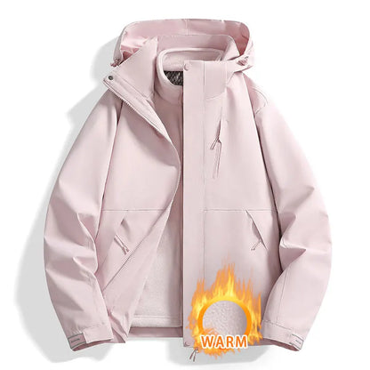Unisex Outdoor Jacke mit Kapuze und Reißverschluss, warm gefüttert