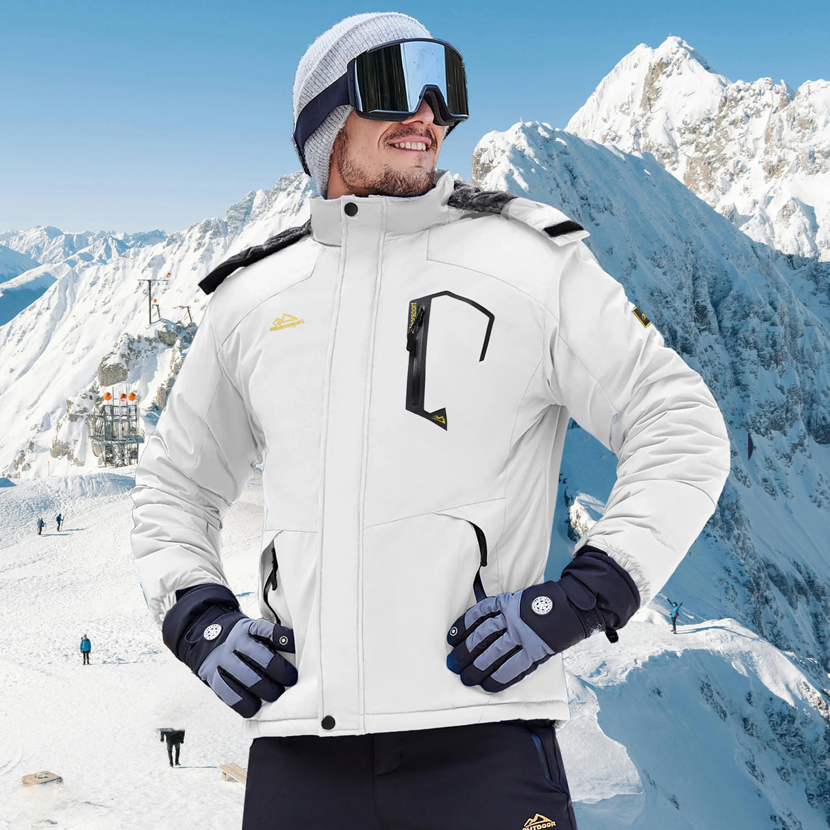 Herren Winterjacke Wasserdicht Skijacke mit Kapuze Outdoor Jacke Warm