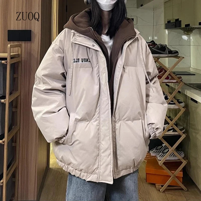 Oversize Pufferjacke mit Stehkragen und Kapuze