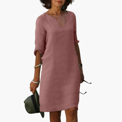 Damen Kleid mit V-Ausschnitt und 3/4-Ärmeln – Eleganter Freizeit- und Büro-Look