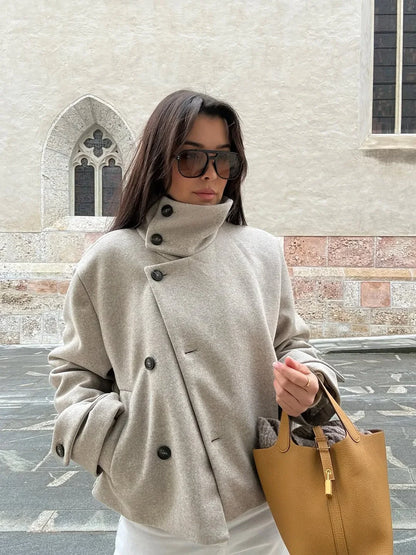 Damen Kurzjacke mit Stehkragen und weiten Ärmeln, lockere Passform