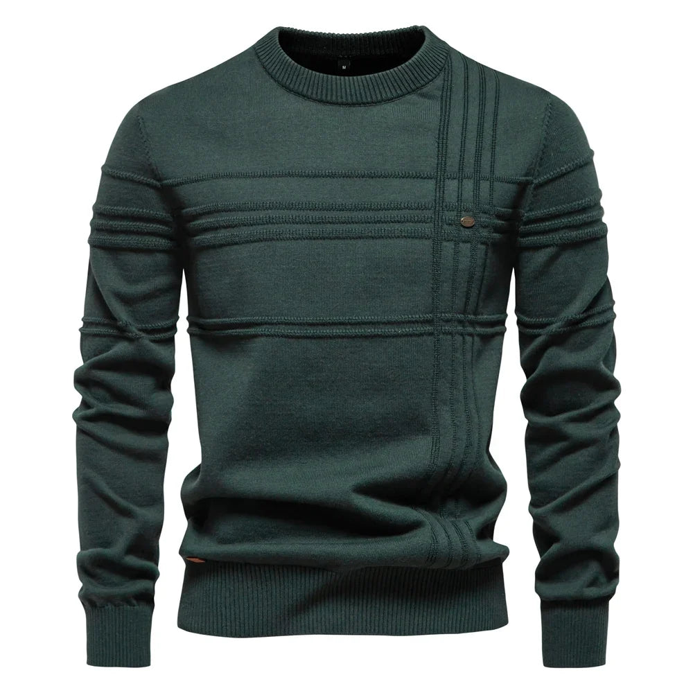 Herren Rundhals Pullover mit Strukturmuster und Knopfdetail