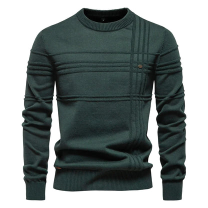 Herren Rundhals Pullover mit Strukturmuster und Knopfdetail