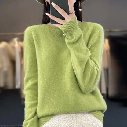 Damen Pullover Rundhals Langarm Strickpullover Weich Unifarben