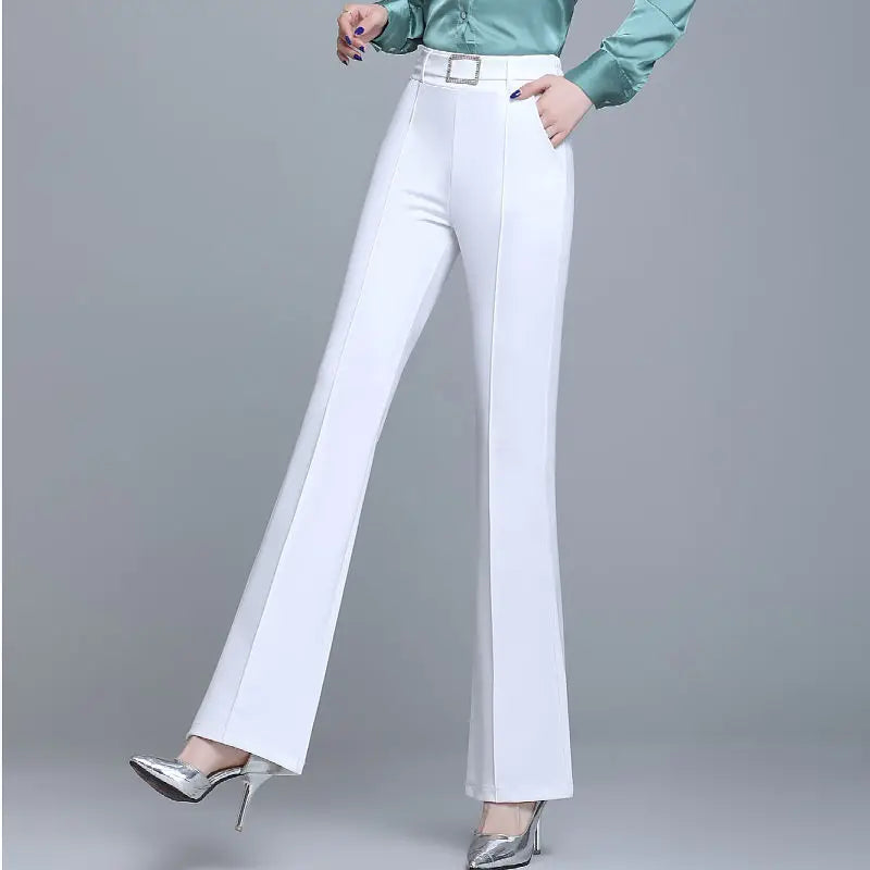 Damen Schlaghose mit hoher Taille und Zierschnalle