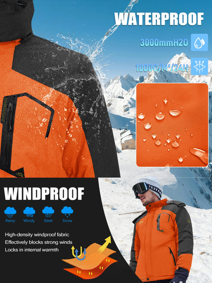 Herren Winterjacke Wasserdicht Skijacke mit Kapuze Outdoor Jacke Warm