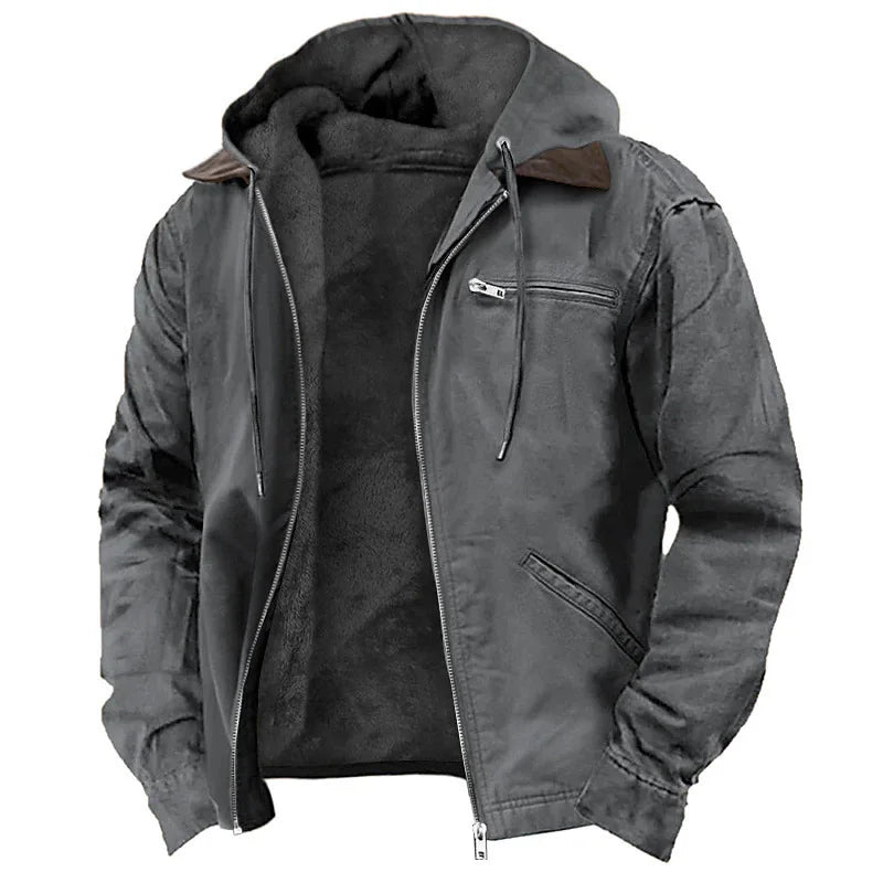 Herren Winterjacke mit Kapuze, Teddyfutter & Reißverschluss
