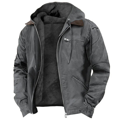 Herren Winterjacke mit Kapuze, Teddyfutter & Reißverschluss