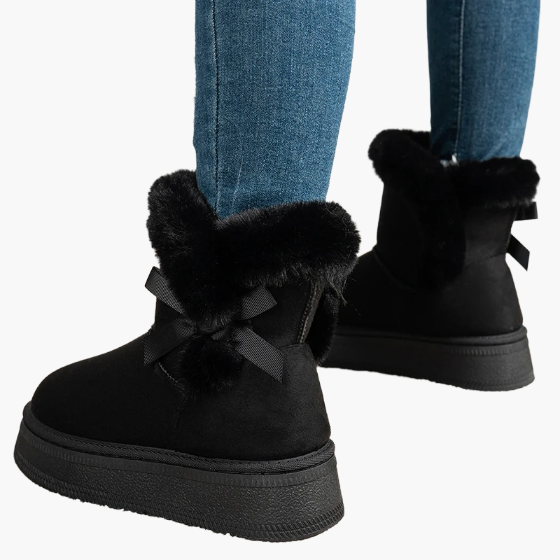 Damen Winter Stiefel mit Fellbesatz und Schleife – Warme, modische Winterboots für Alltag und Freizeit