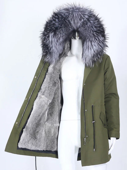 Winterparka mit Kapuze und Futter in Felloptik