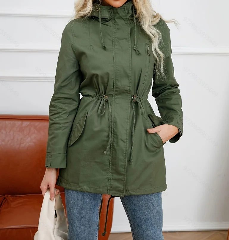 Damen Jacke mit Kapuze und Reißverschluss, Kordelzug