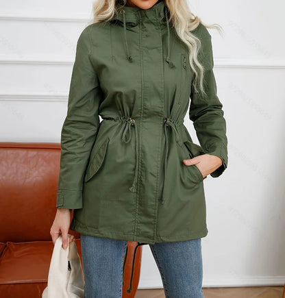 Damen Jacke mit Kapuze und Reißverschluss, Kordelzug