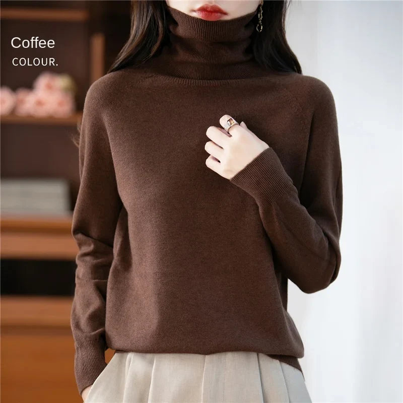Damen Rollkragenpullover Langarm Strickpullover