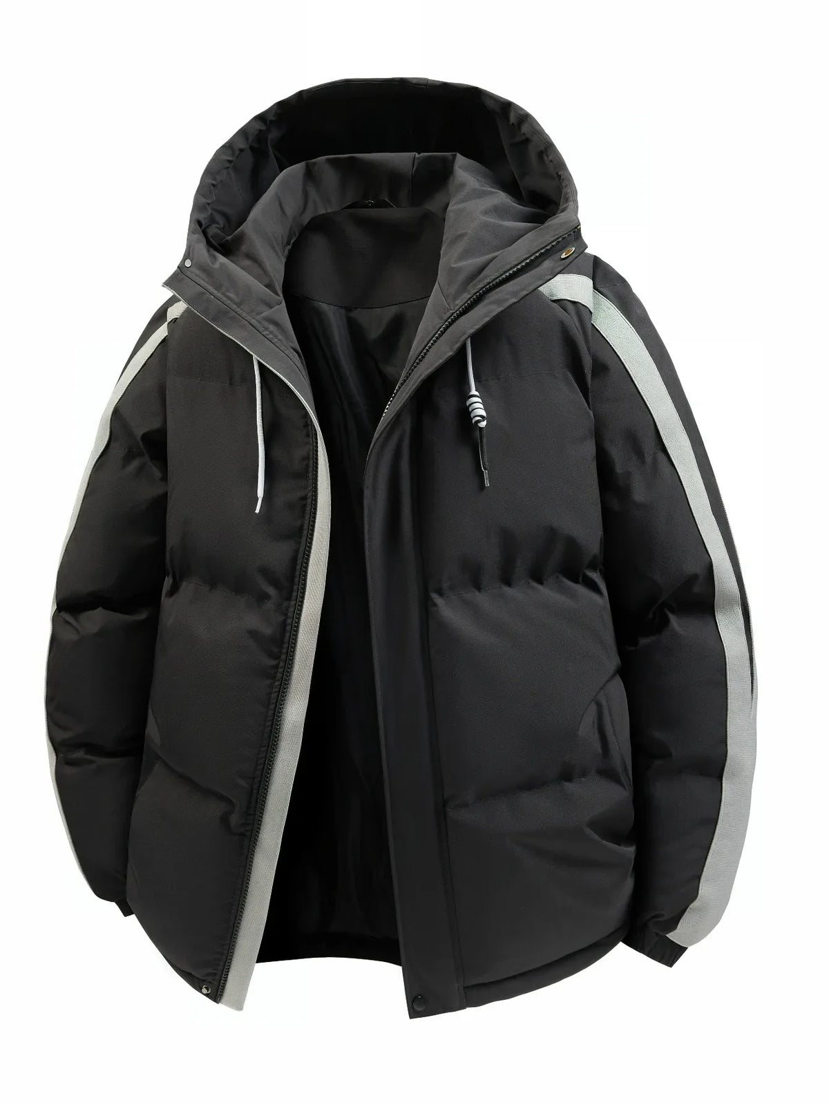 Unisex Winter Steppjacke mit Kapuze und Streifen - Warme Pufferjacke
