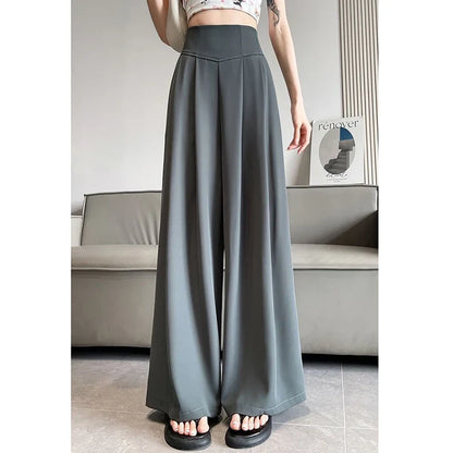 Damen Culotte Hose Weites Bein Hoher Bund Grau/Schwarz