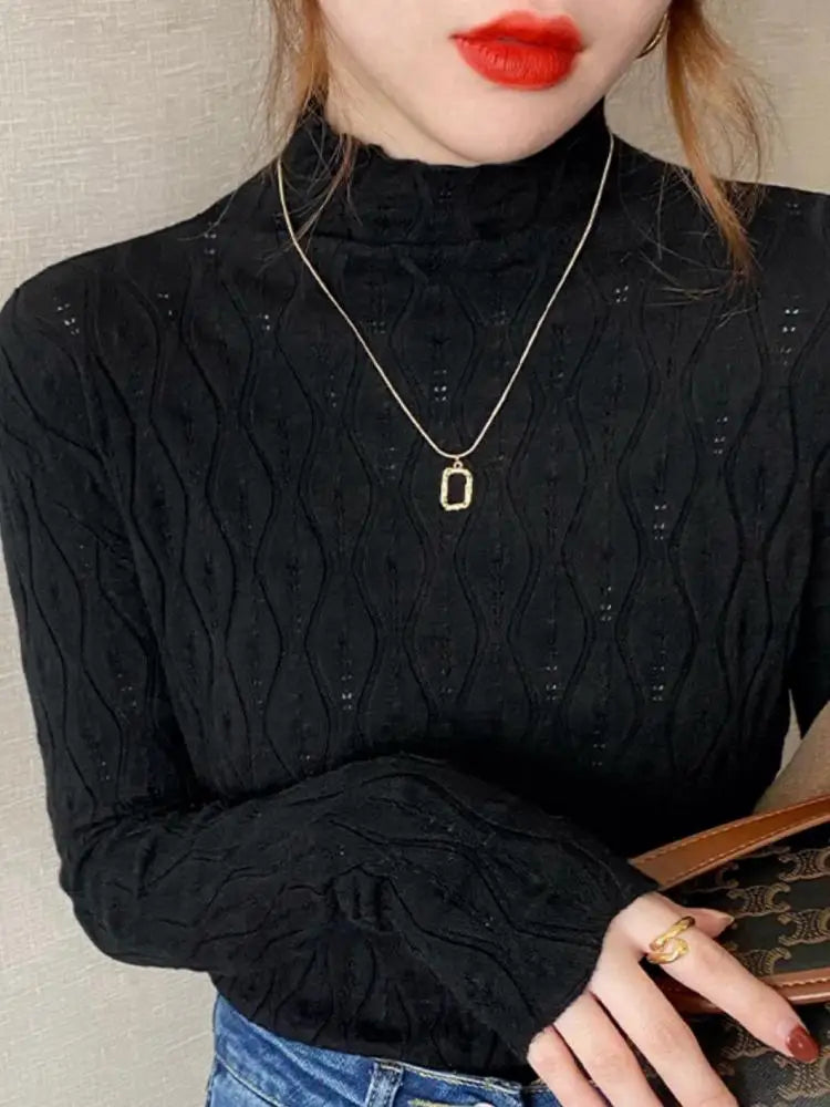 Damen Rollkragenpullover mit Rautenmuster, Langarm, schmal geschnitten