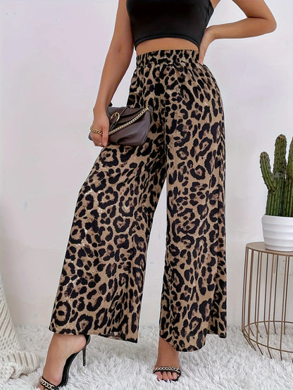 Damen Palazzo Hose Leo-Print Weites Bein