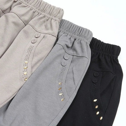Damen Freizeithose mit elastischem Bund & Zierknöpfen