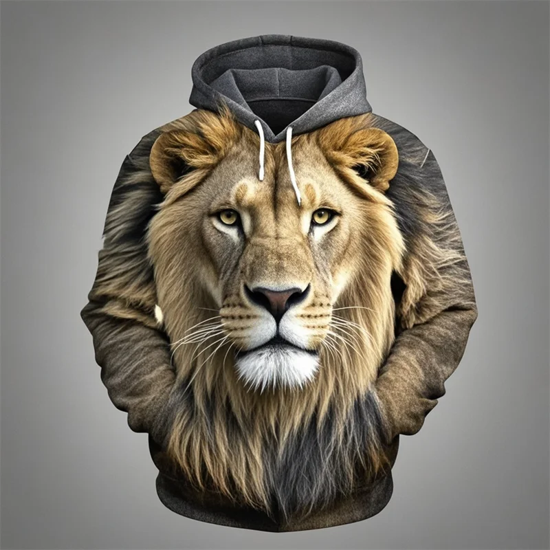 Hoodie Unisex Löwenkopf-Print mit Kapuze Kängurutasche