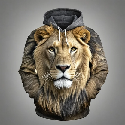 Hoodie Unisex Löwenkopf-Print mit Kapuze Kängurutasche