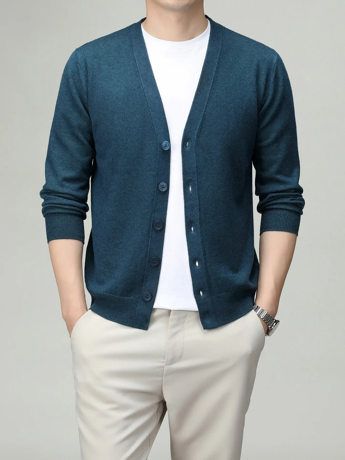 Herren Strickjacke V-Ausschnitt Knopfleiste