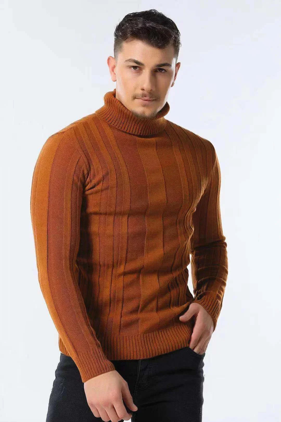 Herren Rollkragenpullover mit Rippstruktur – Eng anliegender Strickpullover