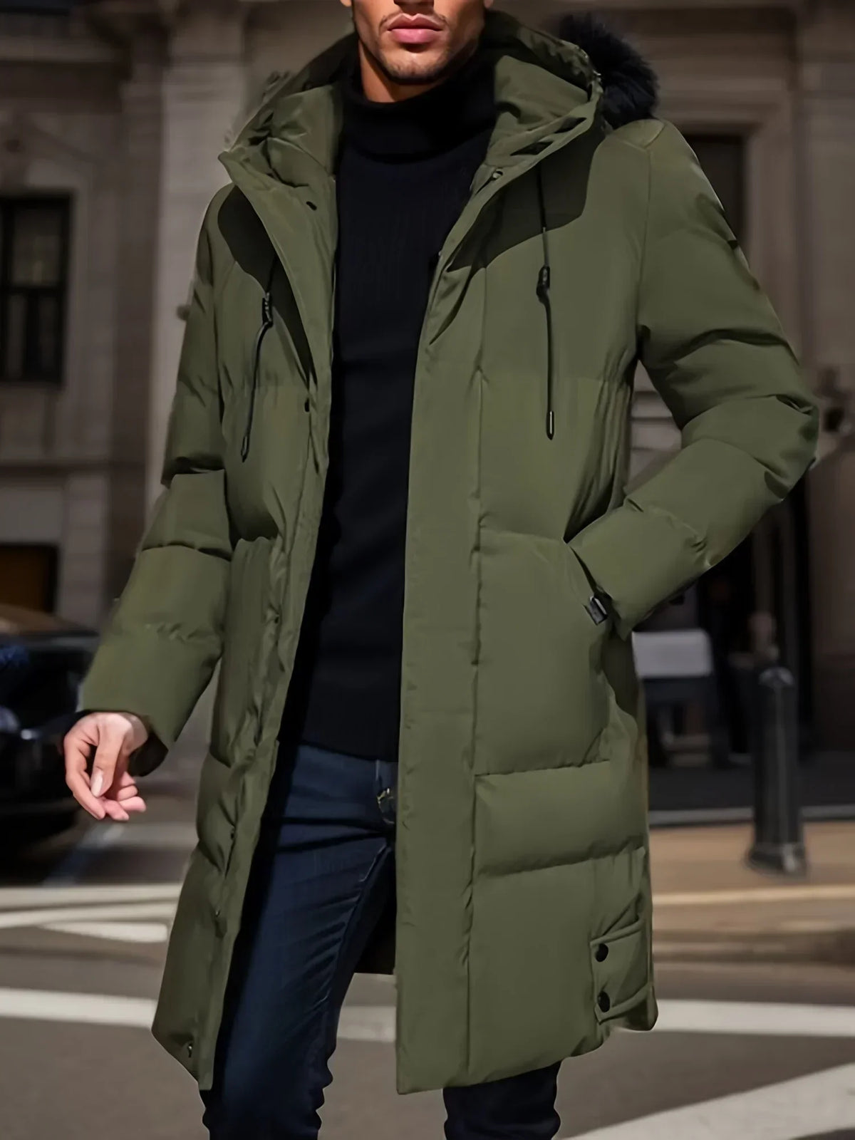 Herren Winter Steppmantel mit Kapuze gepolstert