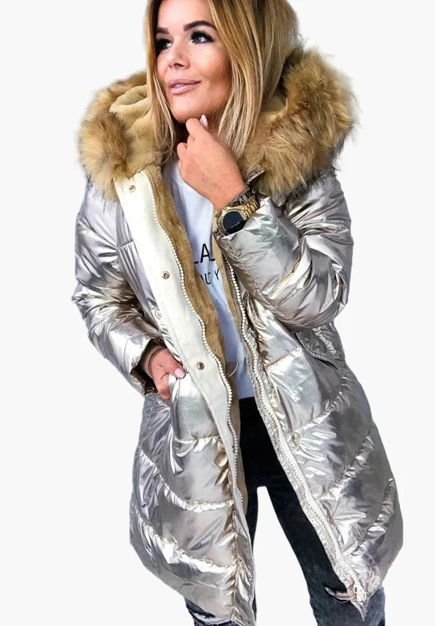 Damen Winter Steppmantel mit Pelzkragen – Modischer, dicker Parka für kalte Tage
