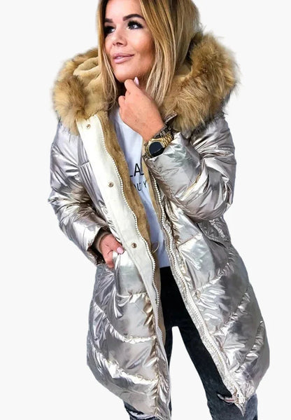 Damen Winter Steppmantel mit Pelzkragen – Modischer, dicker Parka für kalte Tage