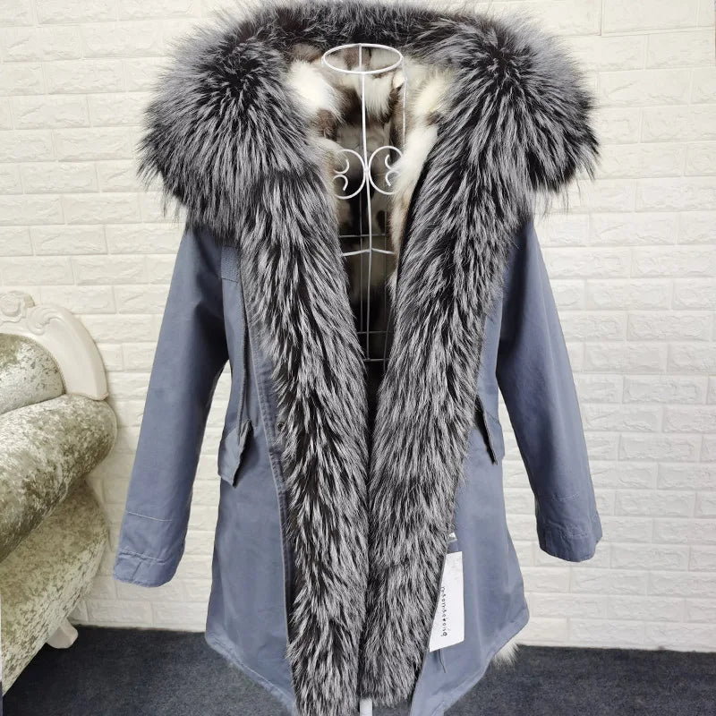 Damen Winter Parka mit Kapuze und Kunstpelz Futter