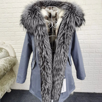 Damen Winter Parka mit Kapuze und Kunstpelz Futter