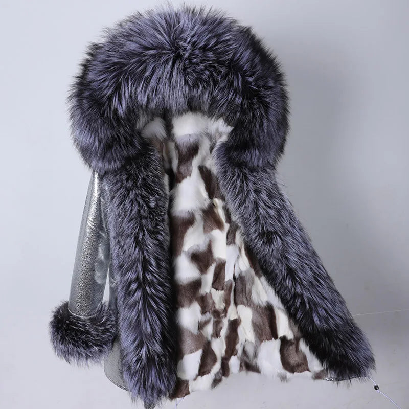 Damen Winterparka mit Kapuze & Pelzimitat-Futter in Rosa