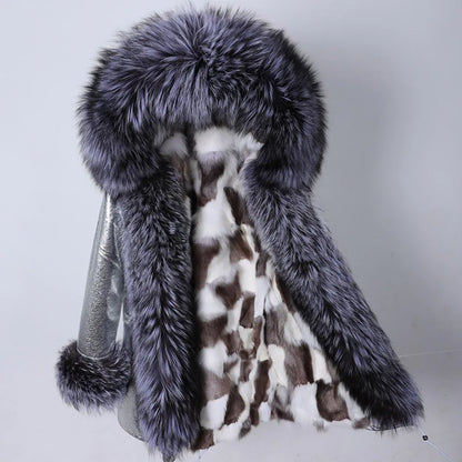 Damen Winterparka mit Kapuze & Pelzimitat-Futter in Rosa
