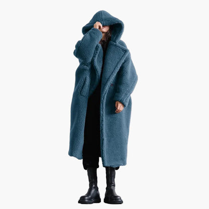 Damen Oversize Teddy Mantel mit Kapuze – Winter Warmer Streetwear Style