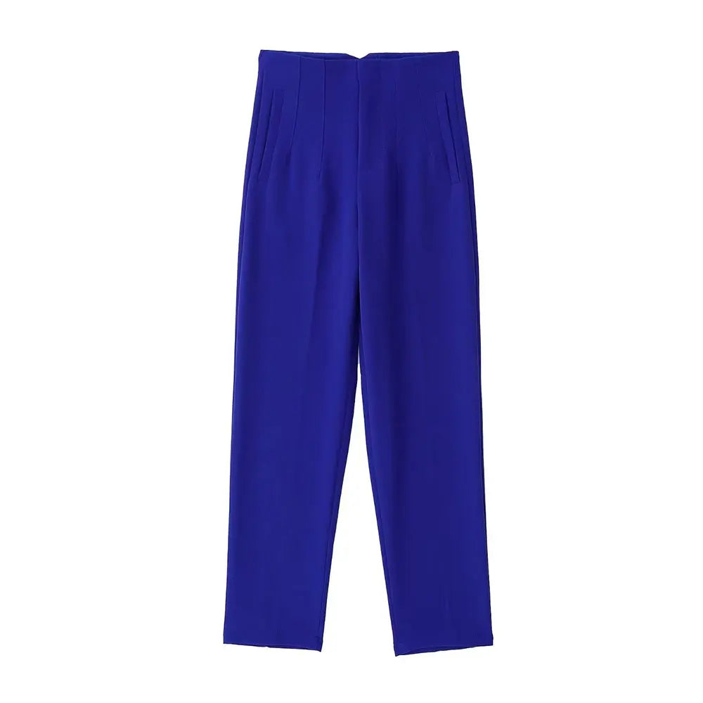 Damen Chinohose High Waist Gerade Beine Elegante Stoffhose Freizeithose