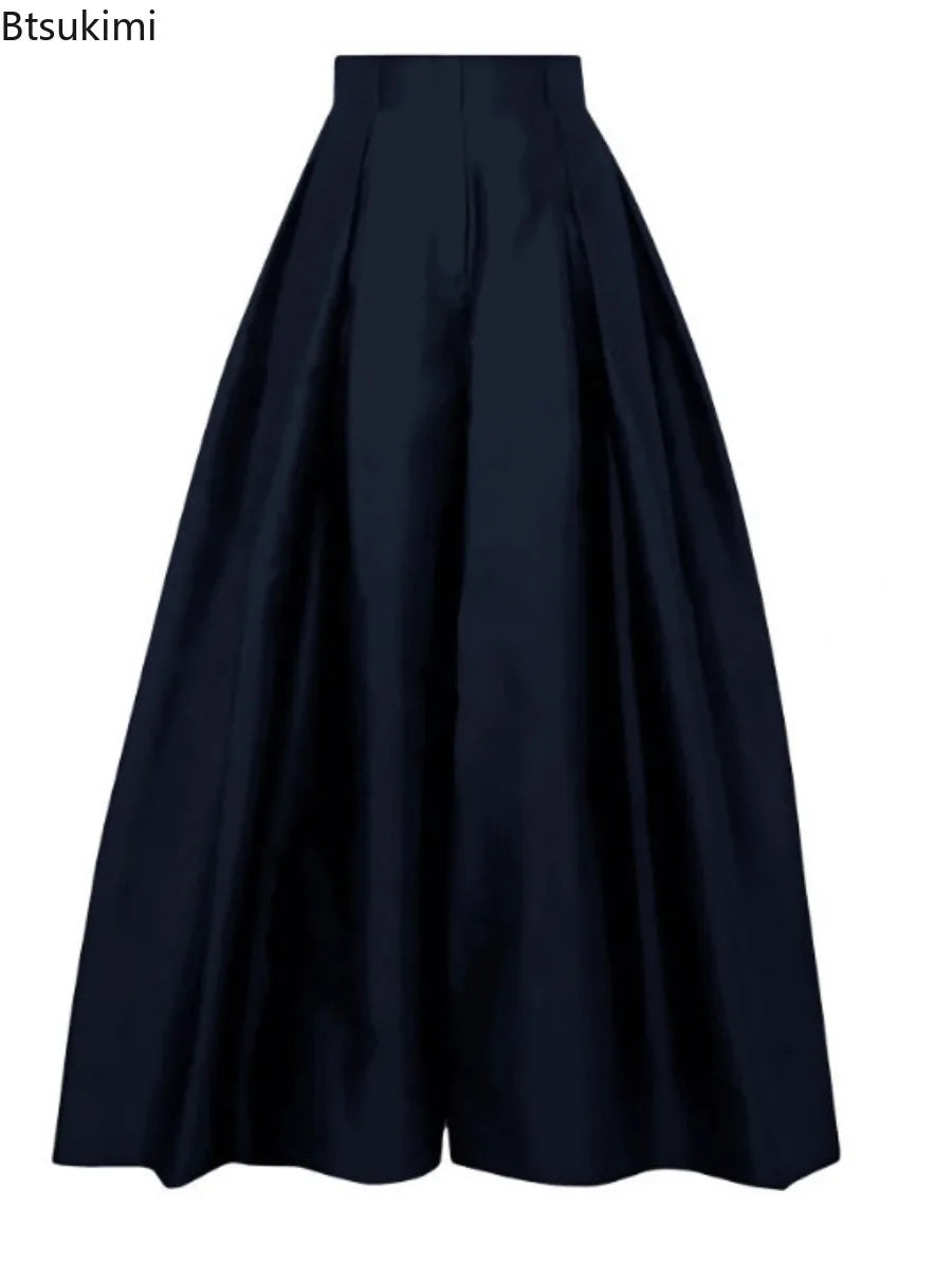 Damen Weite Hose High Waist Plissee Palazzo Hose mit Gürtel