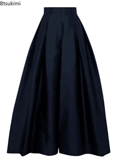 Damen Weite Hose High Waist Plissee Palazzo Hose mit Gürtel