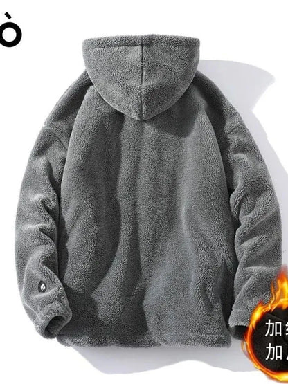 Unisex Kapuzen Fleecejacke Grau mit Brusttasche Reißverschluss
