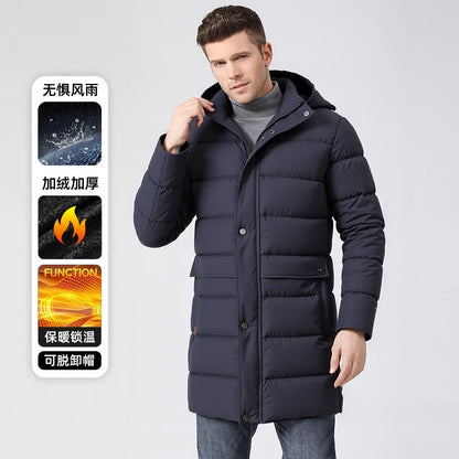 Herren Daunenmantel lang Winter Steppmantel mit Kapuze gepolstert