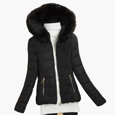 Damen Winter Steppjacke mit Kapuze und Fellkragen – Modische warme Outdoorjacke