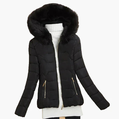 Damen Winter Steppjacke mit Kapuze und Fellkragen – Modische warme Outdoorjacke