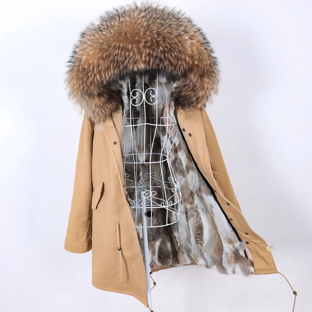 Damen Winter Parka mit Kapuze und Kunstpelz Futter