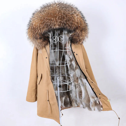 Damen Winter Parka mit Kapuze und Kunstpelz Futter