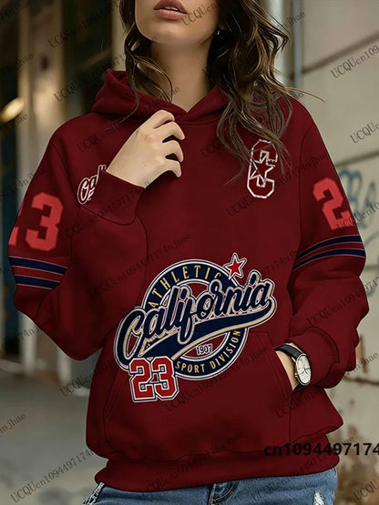 Damen Hoodie Kapuzenpullover mit California Sport Print und Bauchtasche