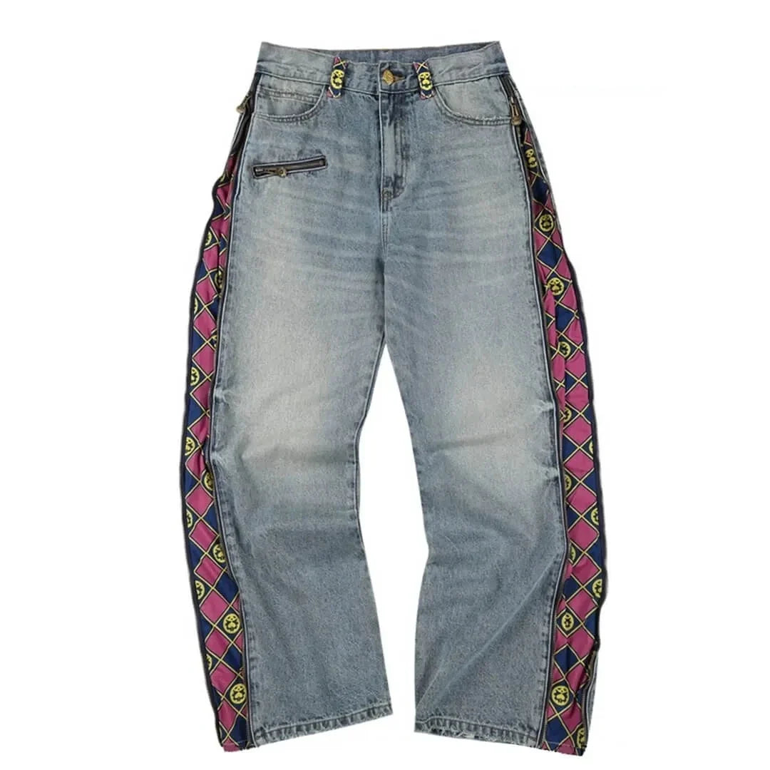 Jeanshose Hellblau Wide-Leg mit Seitenstreifen Muster