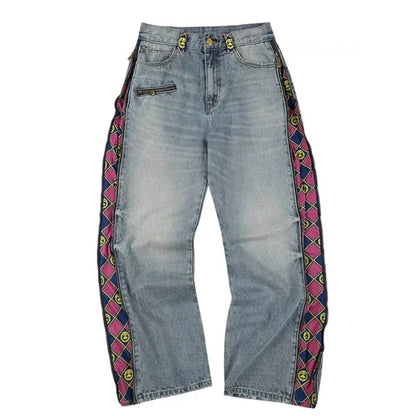Jeanshose Hellblau Wide-Leg mit Seitenstreifen Muster